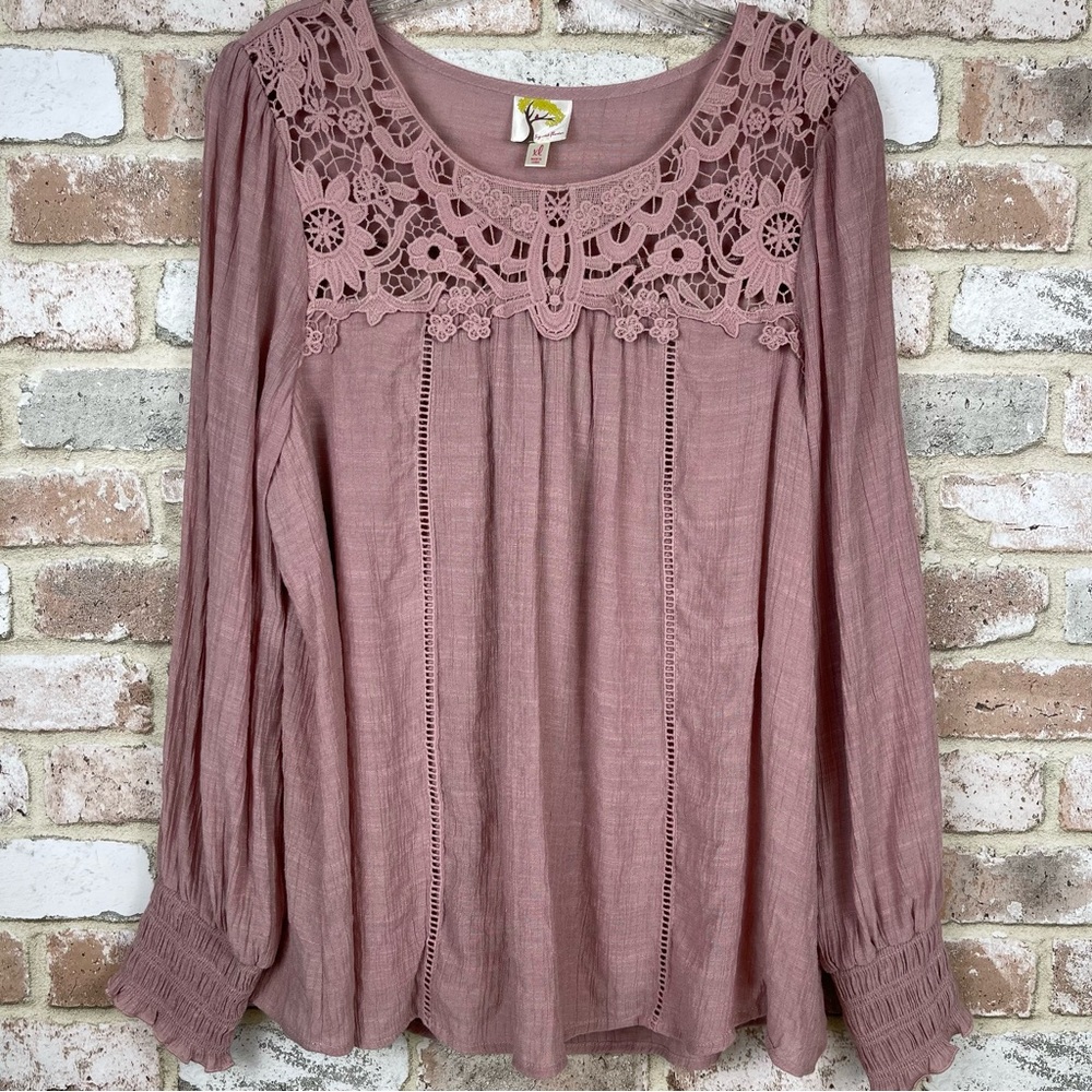 Fig and Flower Long Sleeve Mauve Top Lace Detail Gauze Lined Women’s Siz… - Picture 2 of 10